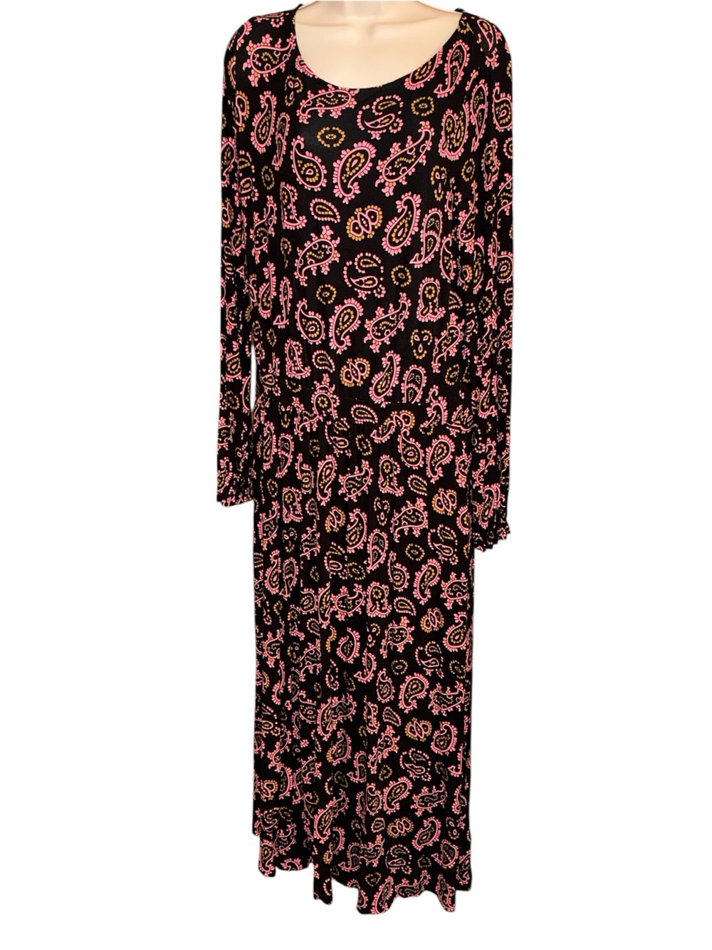 Boden Evelyn Jersey Black Midi Dress with Pink Paisley Print, Size 12L/Tall